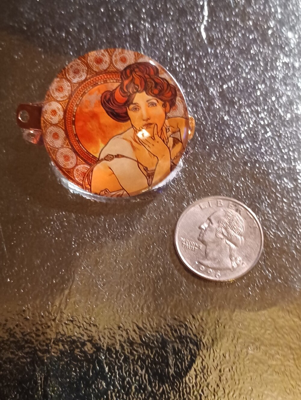 Hair Art. Round Art Nouveau with Blue and Gold Illustration